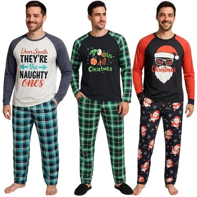 TRUE FACE Men's Christmas Pyjamas Set Xmas Sleepwear 2pc PJs Matching Pants Bottoms Top