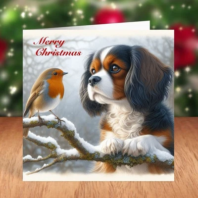 FAT CAT & LAZY DOG Cavalier King Charles Spaniel Dog Christmas Card