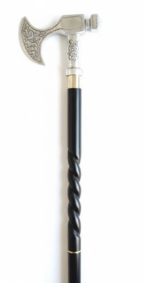 Black Wooden Walking Stick with Silver Axe Handle, Foldable 3-Piece Design