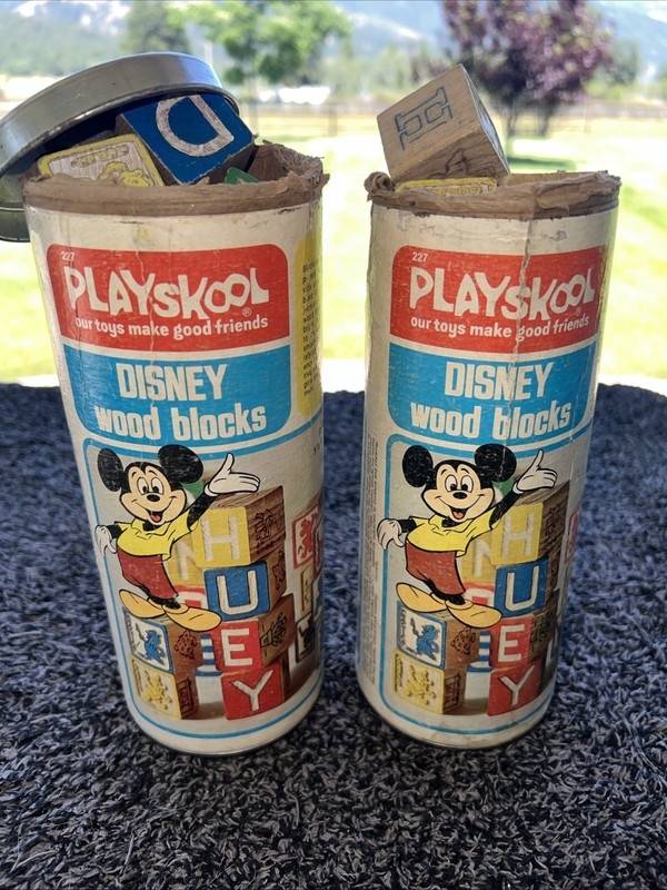 VINTAGE Playskool Disney Wood Blocks x2