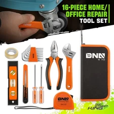 16Pc Orange Pliers Wrench Screw Driver SAE Hex Keys Tape Home Repair Tool Kit