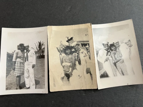 Lot Of 3 WW2 Original Hawaii Photos, Sailors, Hula Girls