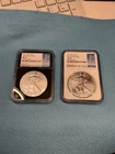 (2) 2017 .999 Silver American Eagle-NGC MS70 1st Day of Issue Black & White slab