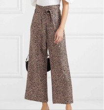 Reformation Linen Wide Leg Trousers Leopard Print Pants Size 2