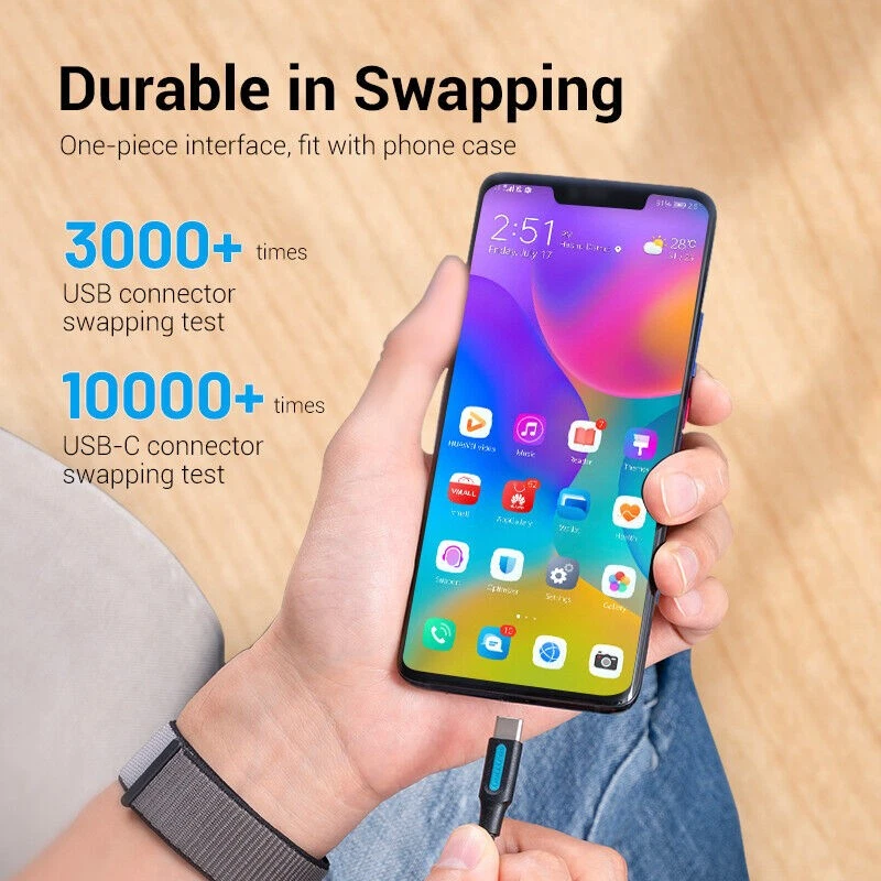 USB A to USB C Cable Fast Charging Charger Cord For A10e A20 A50 A51 A71 S21 S20 - Image 3 of 4