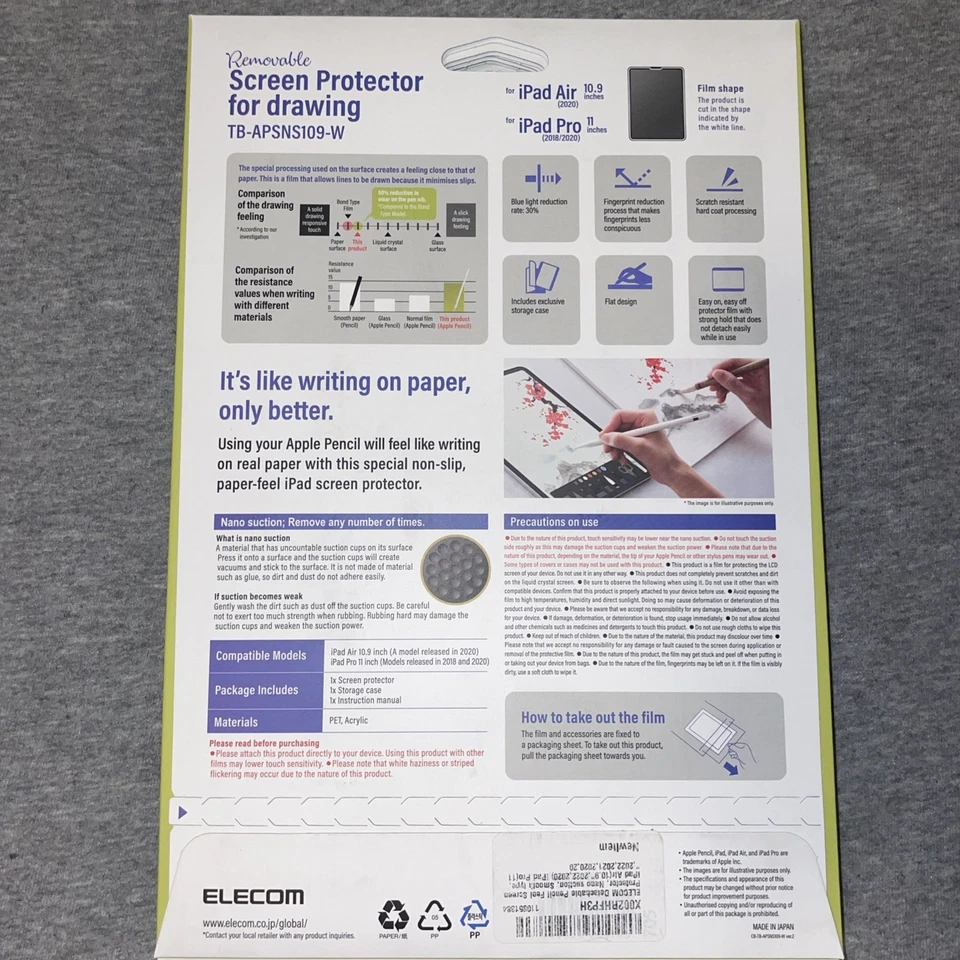 Elecom Screen Protector for Drawing fits iPad Air 10.9", Pro 11" 2018/2020 - Image 2 of 2