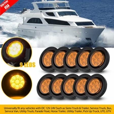 10X Amber 2 inch 9 LED Round Truck Trailer Side Marker Clearance Light w/Grommet
