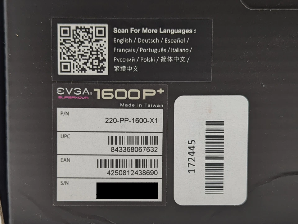 EVGA SuperNOVA 1600 P+ Supernova 80+ Platinum 1600W (220-PP-1600-X1) Black - Image 4 of 4