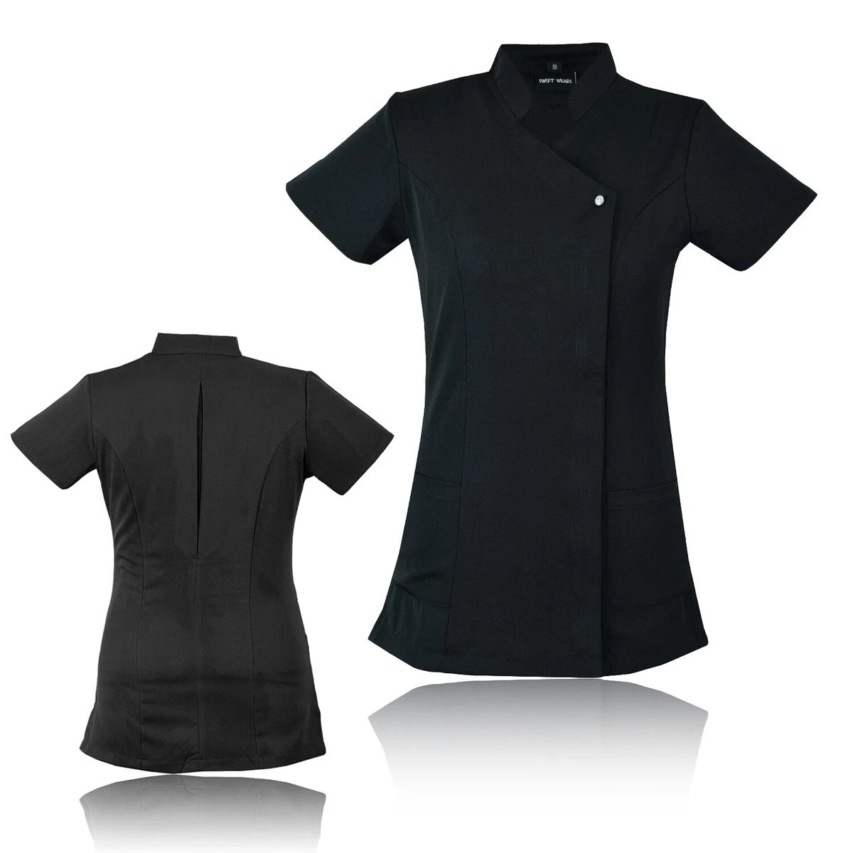 BeadChica Women's Tunic Top For Leggings - Short Sleeve Button-Up Blouse, Ruched Front & Back, Casual Loose Fit - View #9
