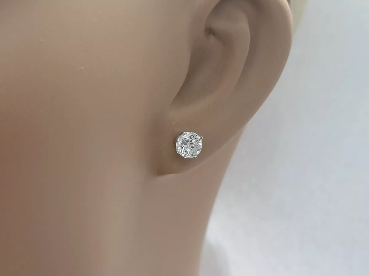 14k White Gold Round Diamond Stud Earrings 1.50 CT