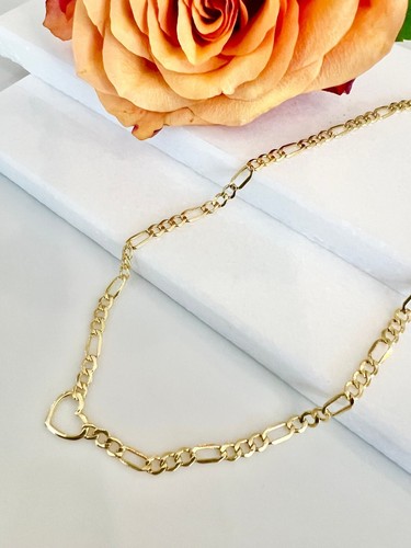 10K Gelbgold Herz 7' Figaro 18' Halskette - zierliches leichtes Armband oder Halskette - Bild 10 von 11