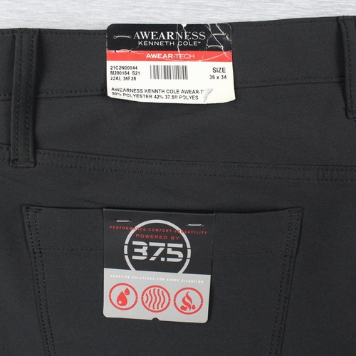 Kenneth Cole Awearness Aweartech Slim Fit Pants Mens 36x34 Black Poly Stretch - Picture 6 of 10