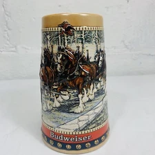 Vintage 1988 Anheuser-Busch Budweiser Holiday Stein Mug Christmas Clydesdales