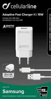 Cellularline 2in1 Lade Kabel + USB Netzteil Schnellladegerät 15W