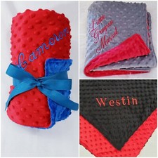 Personalized Custom Reversible Red Dot Minky Baby Blanket --Valentine Gift