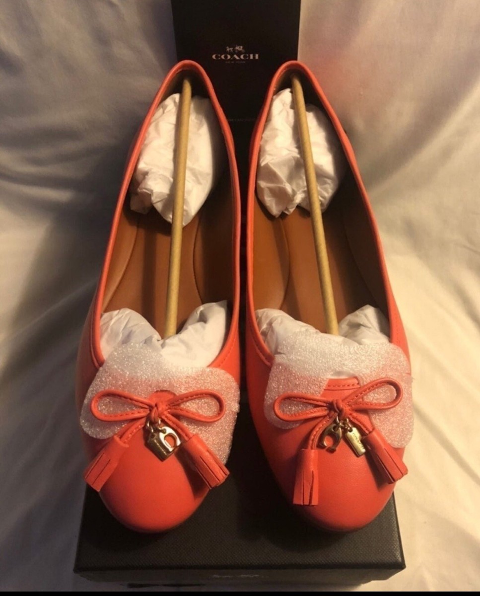 COACH BENNI BALLET FLATS LEATHER CORAL WITH TASSELS WOMEN'S SZ 11 - Main Image