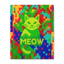 Canvas Print, Green Cat Pixel Art, Retro 8-bit Style, Colorful Background