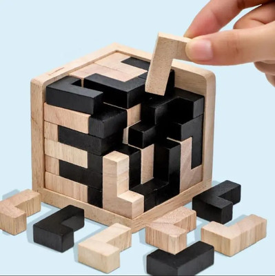 3D Wooden Cube Puzzle  Luban IQ Toy for Kids' Early Learning Brain Development