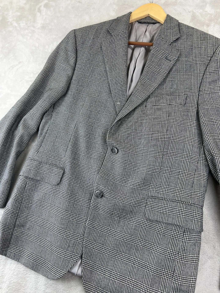 David LOUIS 100% 羊绒 Loro Piana Glen 格子西装外套夹克男式 42R — 第 2/4 张图片