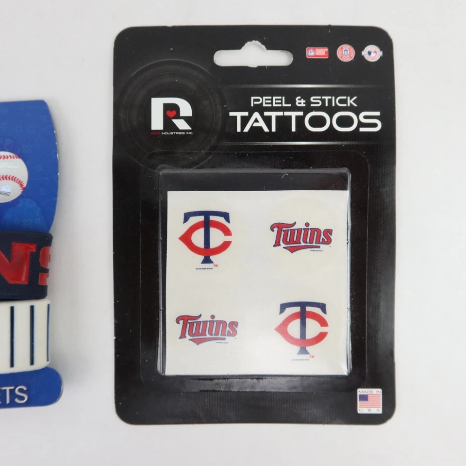 Juego de 4 piezas de tatuajes en barra peeling de los gemelos Minnesota y muñeca Foco Bulk Bandz MLB temporal Foto 4 de 4