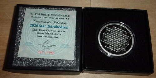 2020 Star Tetrahedron Silver Shield 1oz Silver Proof W/COA Sacred Geometry #3