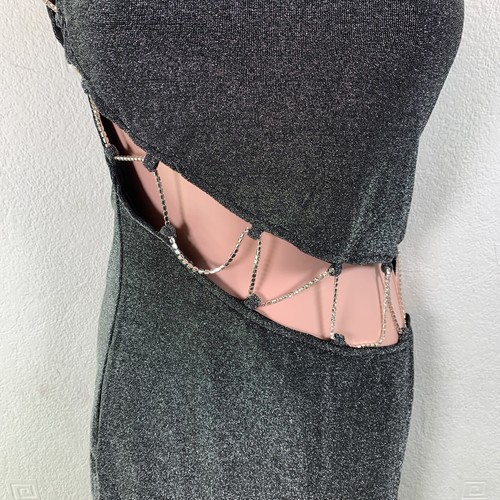 Simmi Diamante Cut Out Midi Dress, One Shoulder UK 10 Petite Glitter Gunmetal - Picture 4 of 19