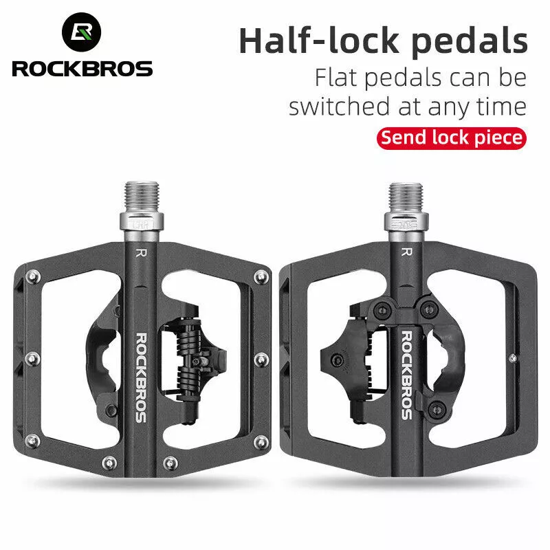 ROCKBROS Bicycle Pedals Non Slip Flat Platform Applicable SPD MTB Bike Pedal 2Ps