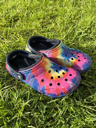 tie dye crocs with fur womens