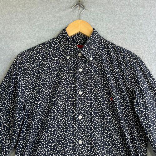 Carolina Herrera Shirt Mens Sz 15 Navy Blue White Floral 100% Cotton Button Up - Picture 2 of 16