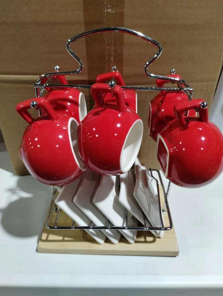 19 шт. эспрессо кофе 6 чашек 6 блюдце 6 ложек и стойка ☕️ 3,3 унц кубинский кофе - Изображение 2 из 4