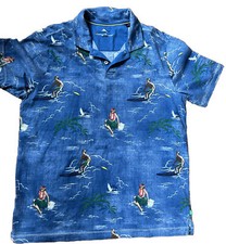 Tommy Bahama Polo Shirt Mens L Blue Short Sleeve Pullover Camp Hula Surfer