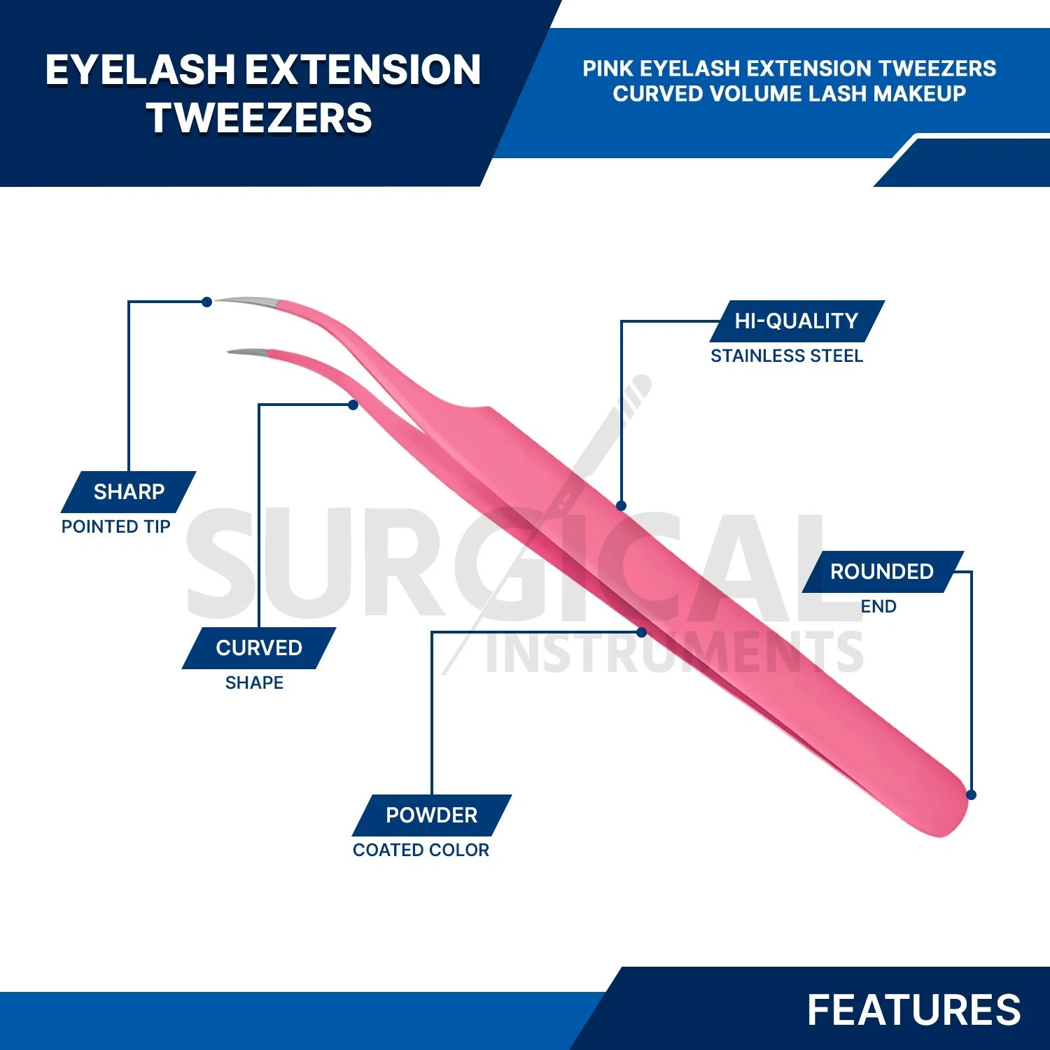 2 Pcs Eyelash Extension Tweezers Straight & Curved Stainless Set (pink) German G image 3