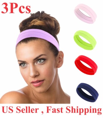 3 PC HEADBAND Stretch Sports Yoga Gym Black Hair Band Wrap Sweatband Womens Mens