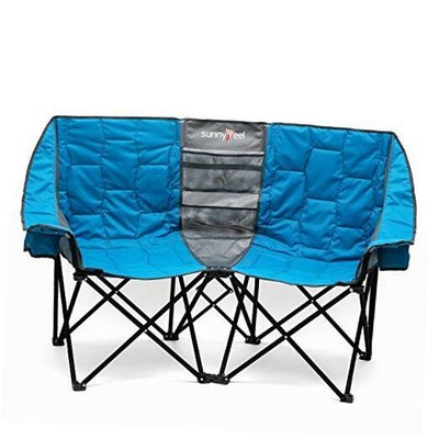 Portable Oversized Cushioned Loveseat Heavy Duty Quad Folding Double Camp Chair