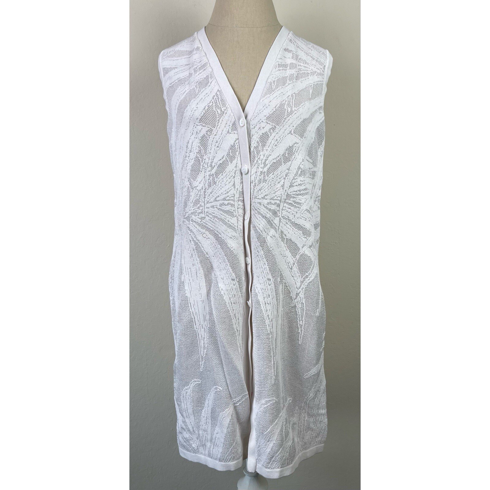 Chico's White Detailed Button-Down Long Duster Wo… - image 1