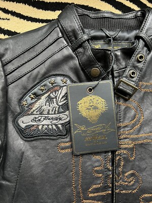 ED HARDY Avirex Womens Rare Leather Biker Jacket (New - Size S) | eBay