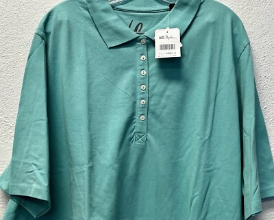 Ulla Popken Turquoise Cotton Polo Shirt Women's 24/26 Preppy Summer Work NWT