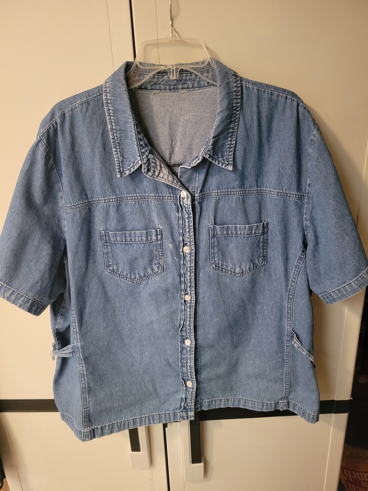 Vintage Womens Denim Button Up Shirt Short Sleeve Size L/XL eBay