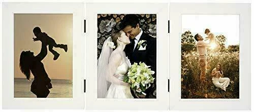 2-Pack 5x7 Three Picture Frame Trifold Hinged with 3 Openings Desk Top Collage - Image 2 of 4