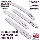 Nail Files 100/180/240 Grit Professional Quality Half Moon/Curved/Diamond Buffer