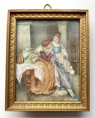 Antique 19th Century French Miniature Painting | Gilded Bronze Frame