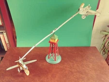 Rare Version 1920's GBN BING Tin Wind-up Double Airplane Tower Tinplate