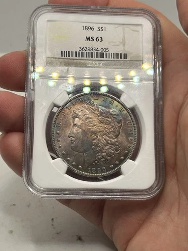 1896 Morgan Silver Dollar $1 Coin NGC MS-63 Nicely Rainbow Color Toned***