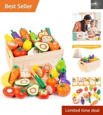 Sturdy Wooden Play Food Kitchen Set with Storage   Ideal Gift for Little Chefs