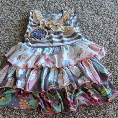 Tutu and Lulu Girls Multicolor Fit & Flare Floral Ruffle Dress Sleeveless 6-7Y