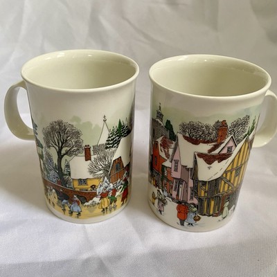 2 Dunoon Bone China Mugs Winter Scene Collection By Sue Scullard Made In England