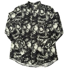 John Varvatos Shirt Mens Size XL Long Sleeve Button 100 Linen Abstract Gray NEW