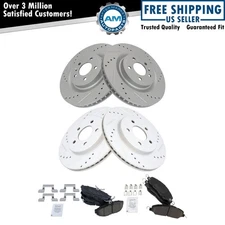 Front & Rear Ceramic Brake Pads & Performance Drilled Slotted Coated Rotor Kit