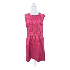 LOFT 100% Cotton Eyelet Embroidered Dress Women’s Medium Pink Cap Sleeve