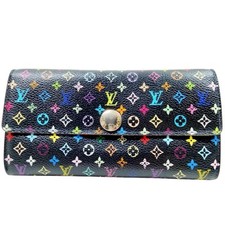 Louis Vuitton LV Murakami Sarah Wallet Purse Black Monogram MultiColor TH4017